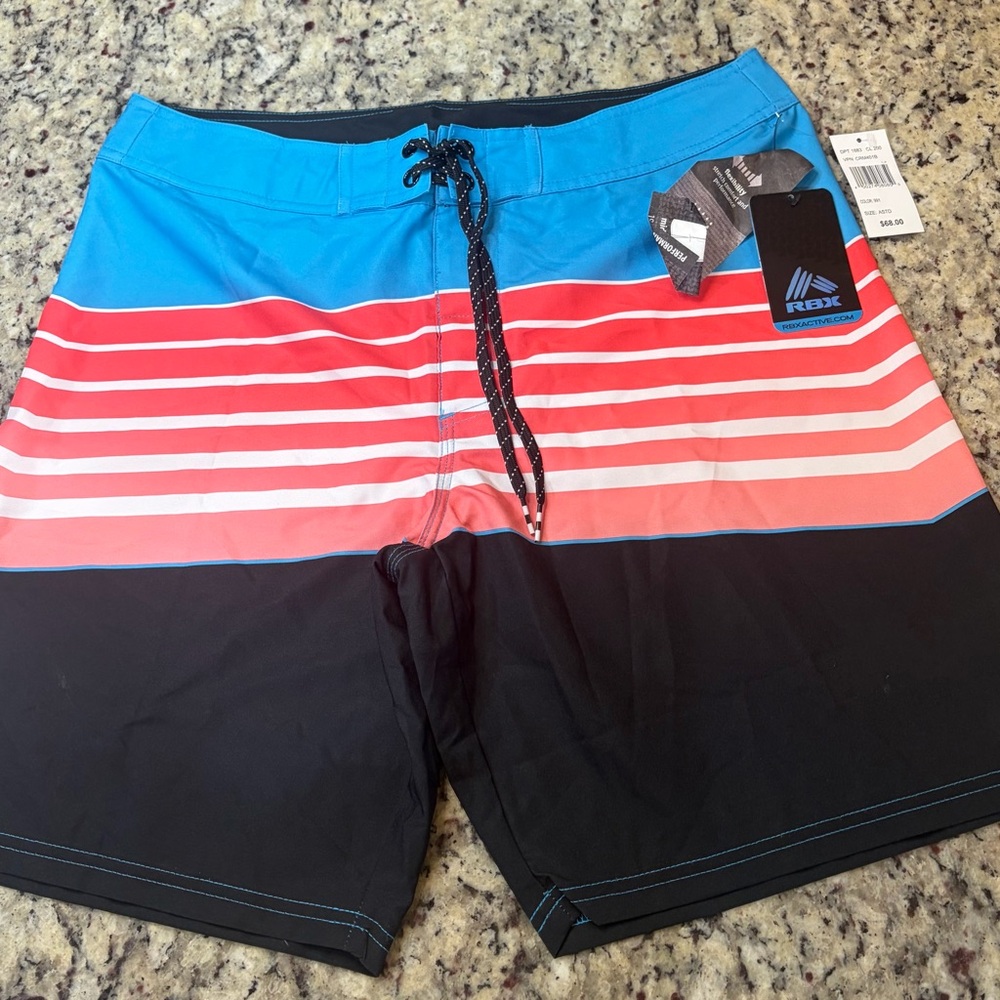 RBX Men's Blue, Red, and Black Board Shorts